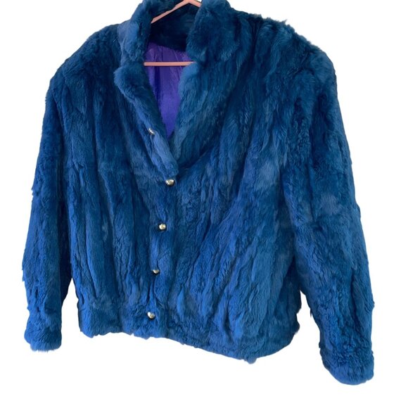 Vintage 1980s Womens Jacket Size XL Blue Bomber Style Rabbit Pockets Casual - Picture 9 of 12